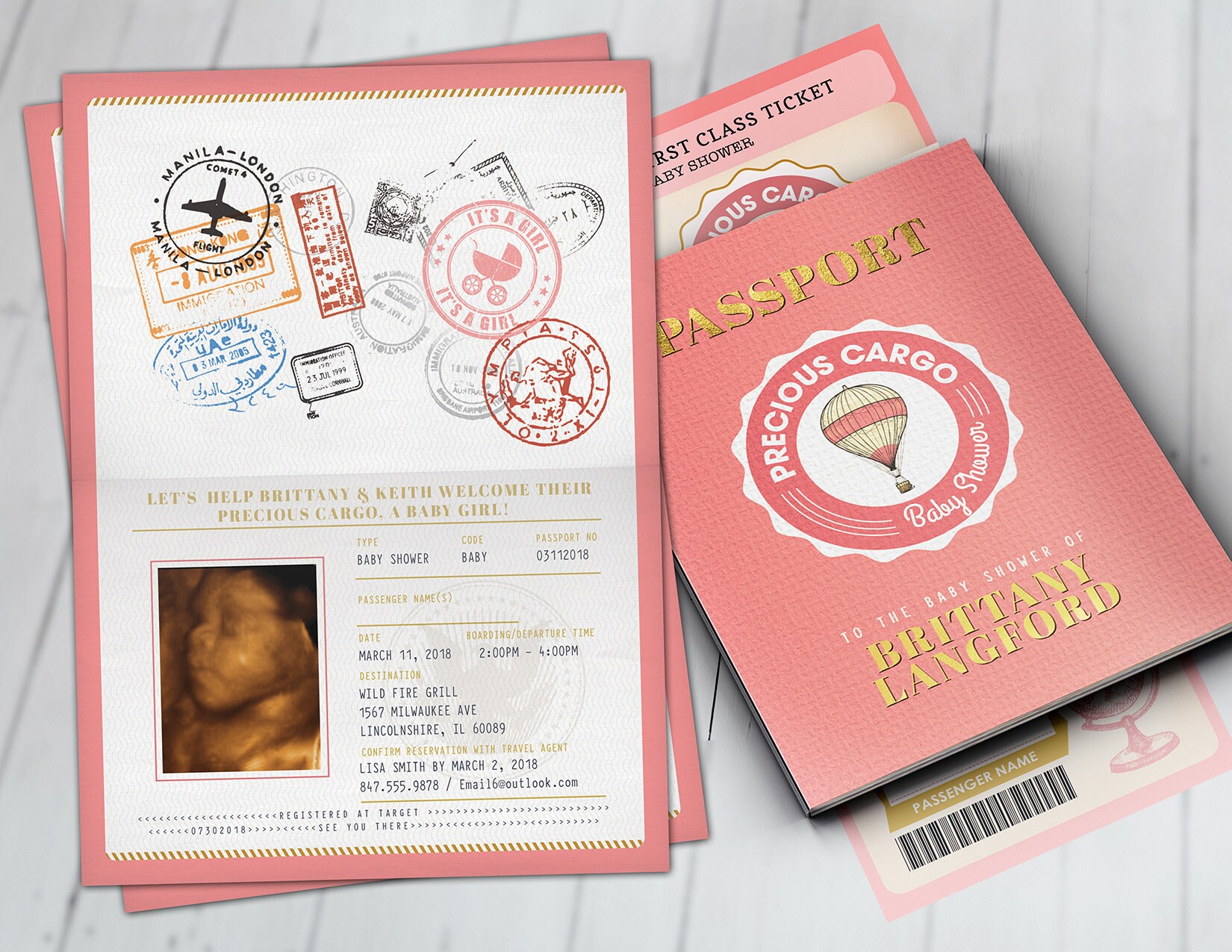 Precious Cargo Passport & Ticket Baby Shower Invitation, Coed Invitation - Travel Digital Files Only