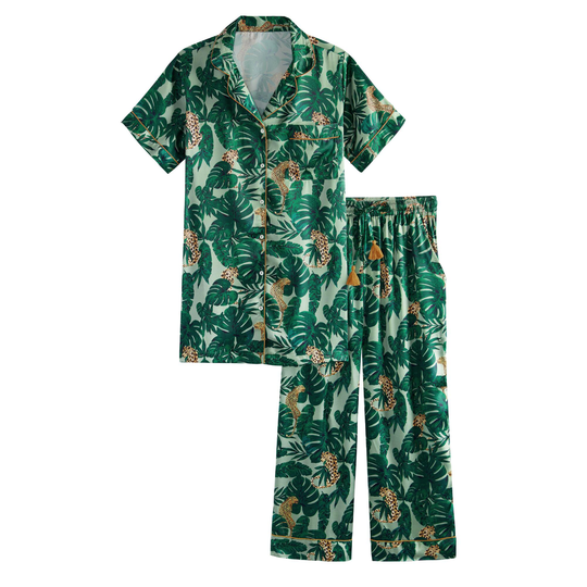 Green Leaf and Leopard Savannah Pajama Collection by World Market