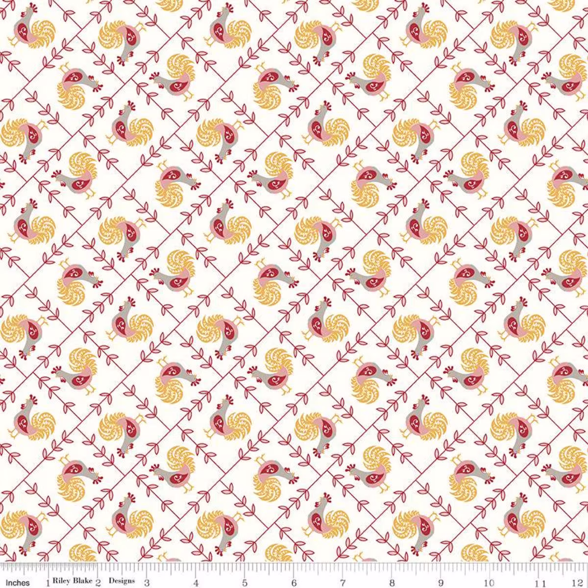 Cook Book Rooster Coral By Lori Holt Of Bee in My Bonnet For Riley Blake Designs C11754-Coral Sold Half Yard Increments