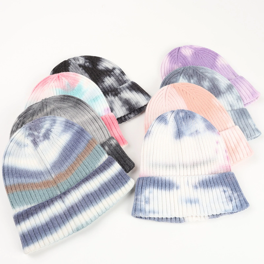 Tie-Dyed Knitted Woolen Hat, Winter Beanie Unisex Cap, Tie Dye Wool Hat, Tie-Dye Rainbow Hat For Women