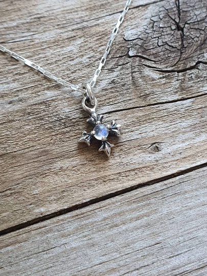 Fleur De Lis Cross Gemstone Pendant, 925 Sterling Silver Moonstone, Turquoise Pink Tourmaline Cross Small Pendant