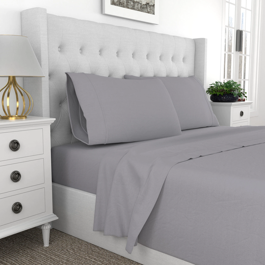 COLOR SENSE 1200TC Easy Care Sateen Full 1200-Thread Count Cotton Polyester Blend Light Gray Bed Sheet | 8903062027836