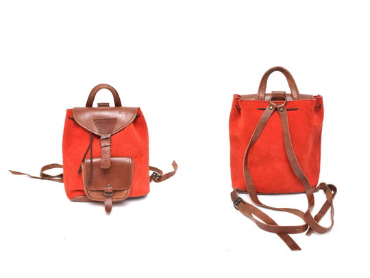 Vintage 90's Red Suede & Brown Leather Mini Backpack