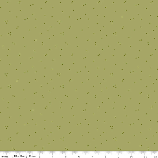 Green Tiny Crosses Fabric, Riley Blake Primrose Hill C11065 Olive, Quilt Fabric By The Yard, 100% Cotton Blender
