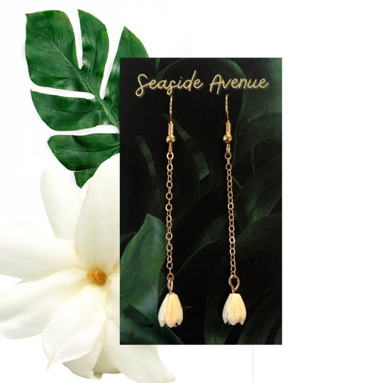 Dainty Single Pikake Chain Dangle Earrings/Jasmine Flower Jewelry Matching Necklace