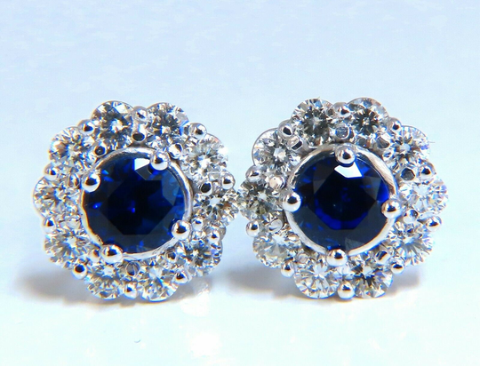 1.90Ct Natural Sapphire Diamonds Cluster Earrings 14 Karat Gold Halo
