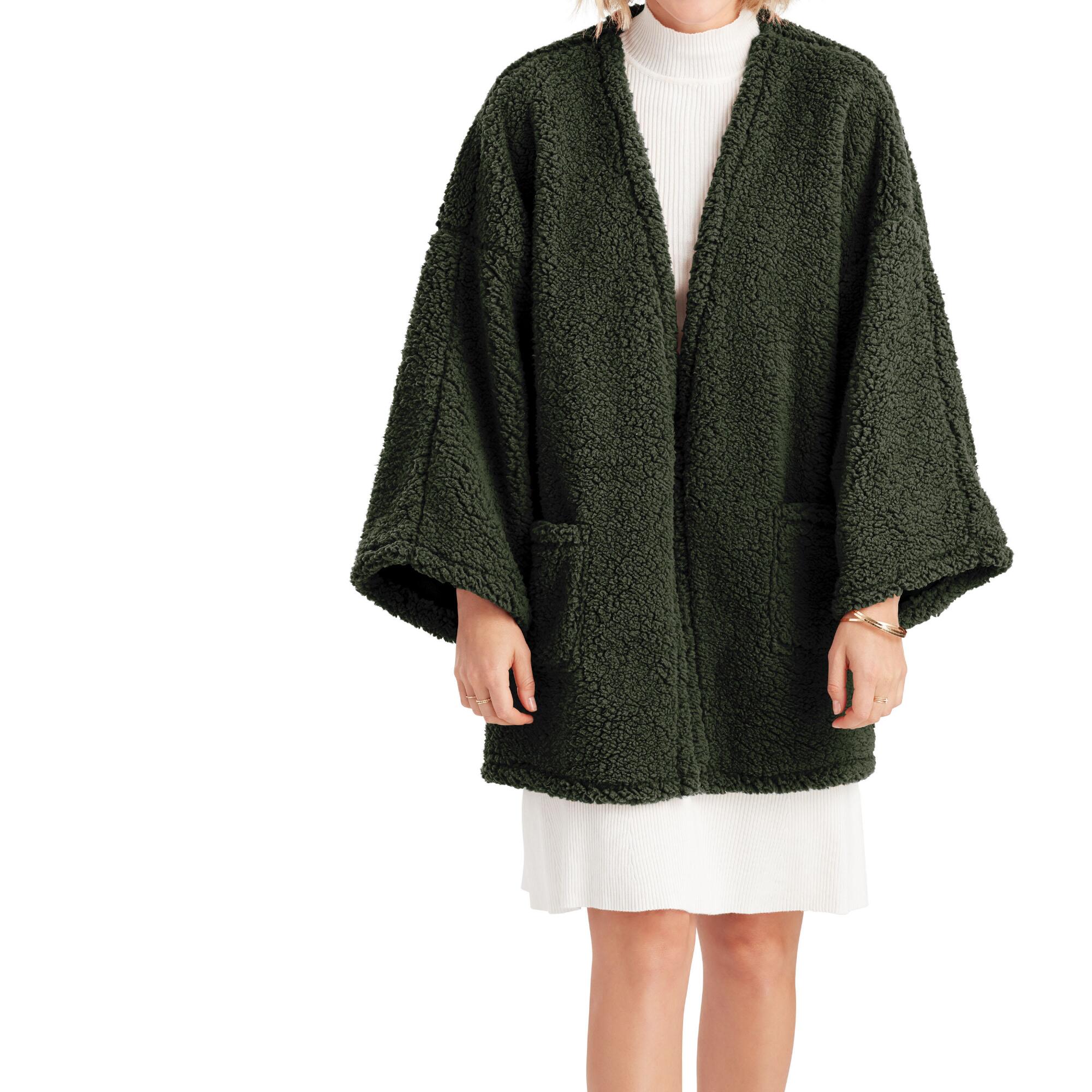 Olive Green Sherpa Jacket With Pockets - Polyester by World Market