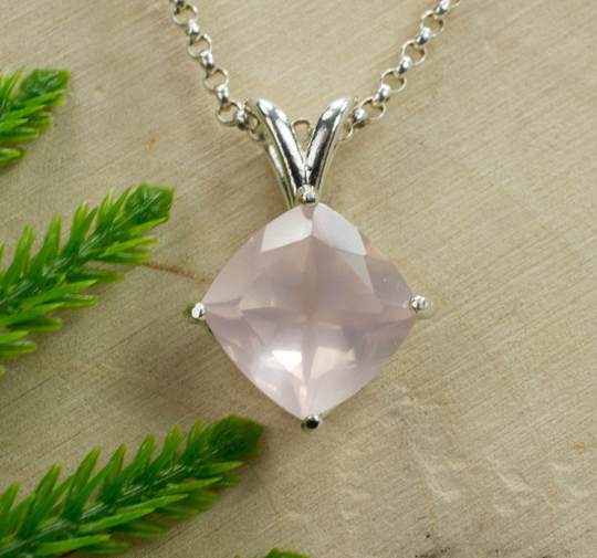 Rose Quartz Sterling Silver Pendant; Genuine Untreated Brazilian