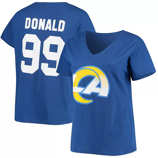 Women's Fanatics Branded Aaron Donald Royal Los Angeles Rams Plus Size Name & Number V-Neck T-Shirt, Size: 1XL, Blue