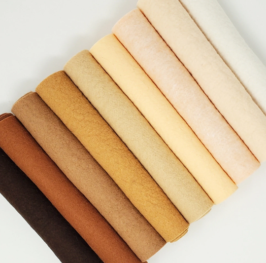 Hand Washed Merino Wool Blend Felt 9 Sheets 9"x12" Collection Skin Colors