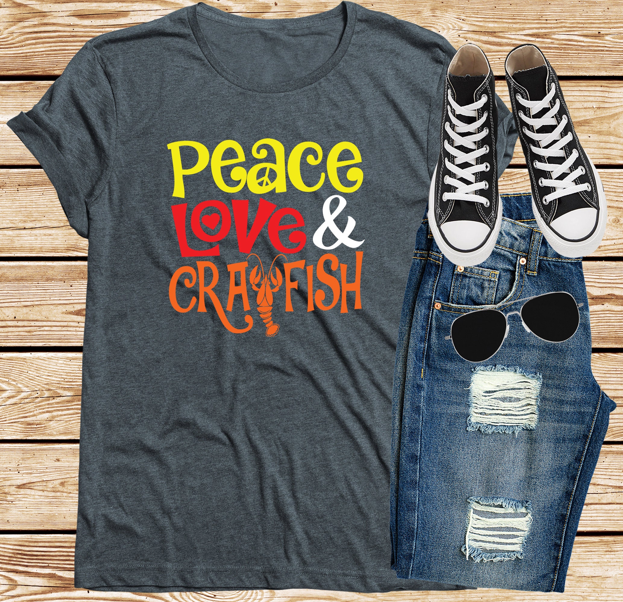 Peace Love & Crawfish Tshirt, Seafood New Orleans Southern Food Cajun Unisex T-Shirt Xs-4X