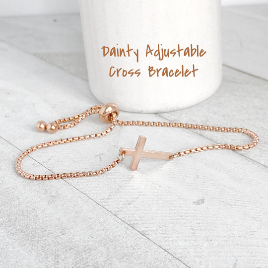 Cross Bracelet, Dainty Cross Adjustable Sideways Confirmation Gift, Religious Jewelry, Baptism Gift