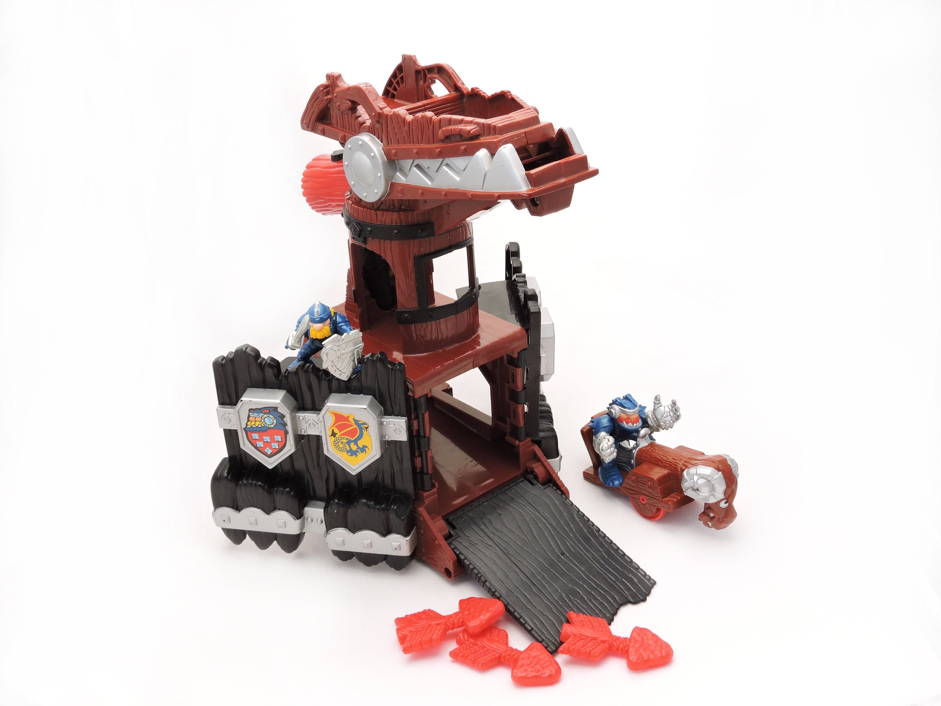 Vintage 1990's Fisher Price Great Adventures Dragon Tower - Castle Playset Accessory Arrow Launcher With Knights & Battering Ram