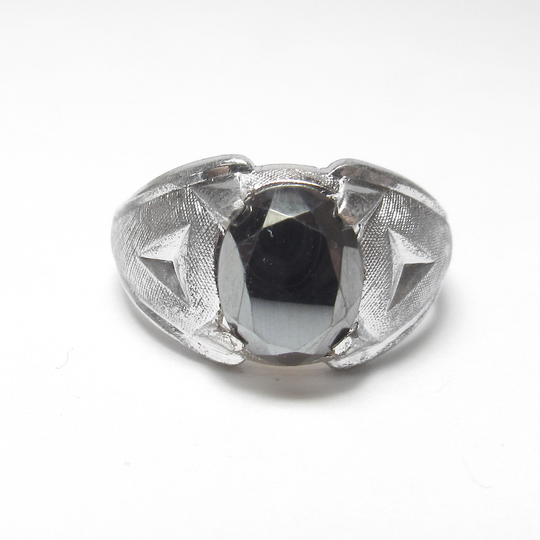 Men's Sterling Silver 3.00 Ct Natural Oval Rich Black Hematite Solitaire Ring Vintage