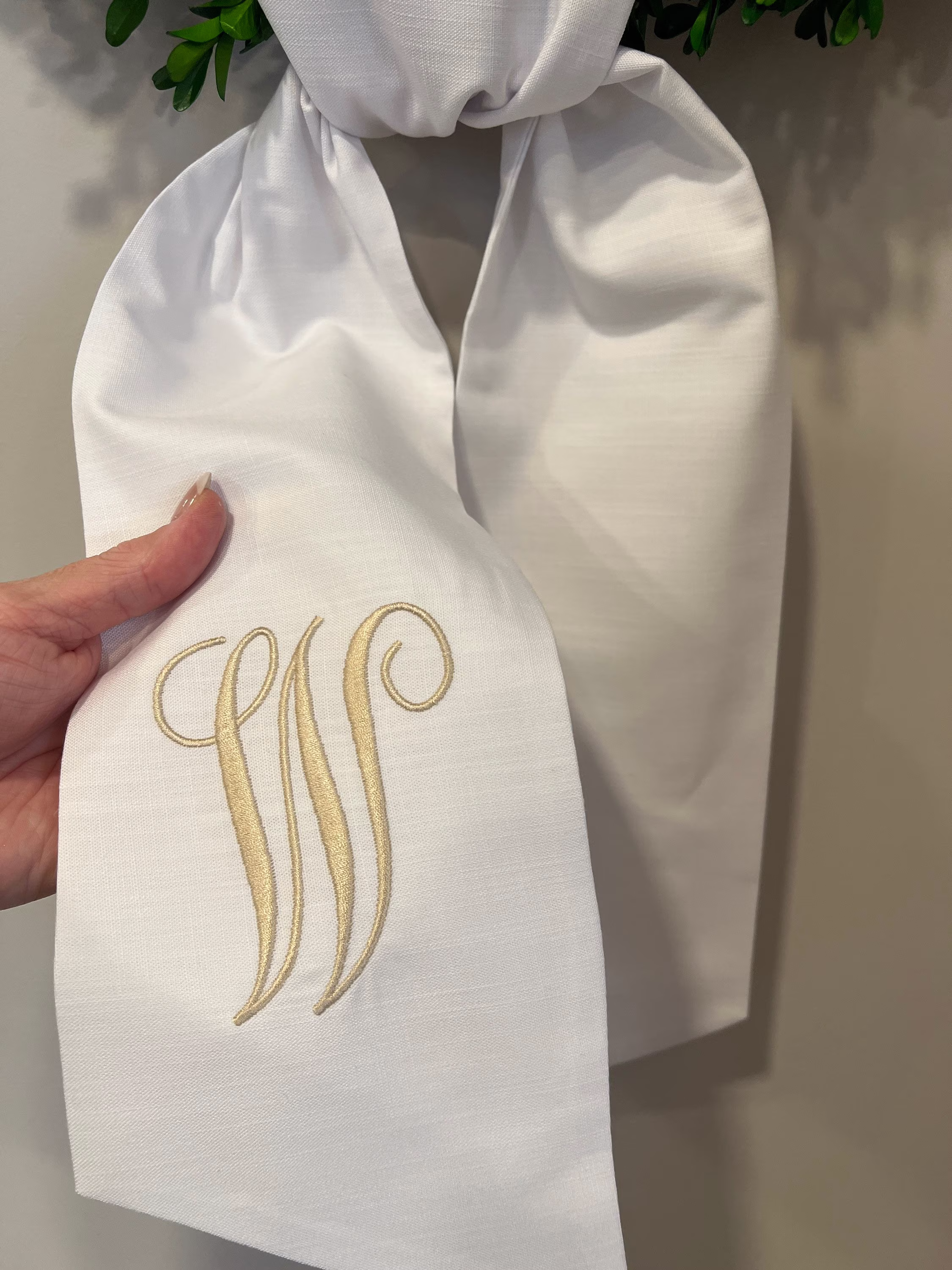 Wreath Sash Or Bow With 4 Inch Vine Monogram, Bow, Front Door Decor, Housewarming Gift, Wedding Bridal Gift