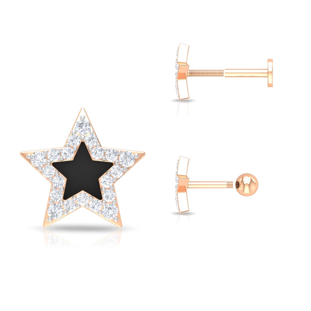 Star Enamel Earrings, Diamond Piercing Earring, Cartilage Stud Helix, Conch, Rook, Daith Earring