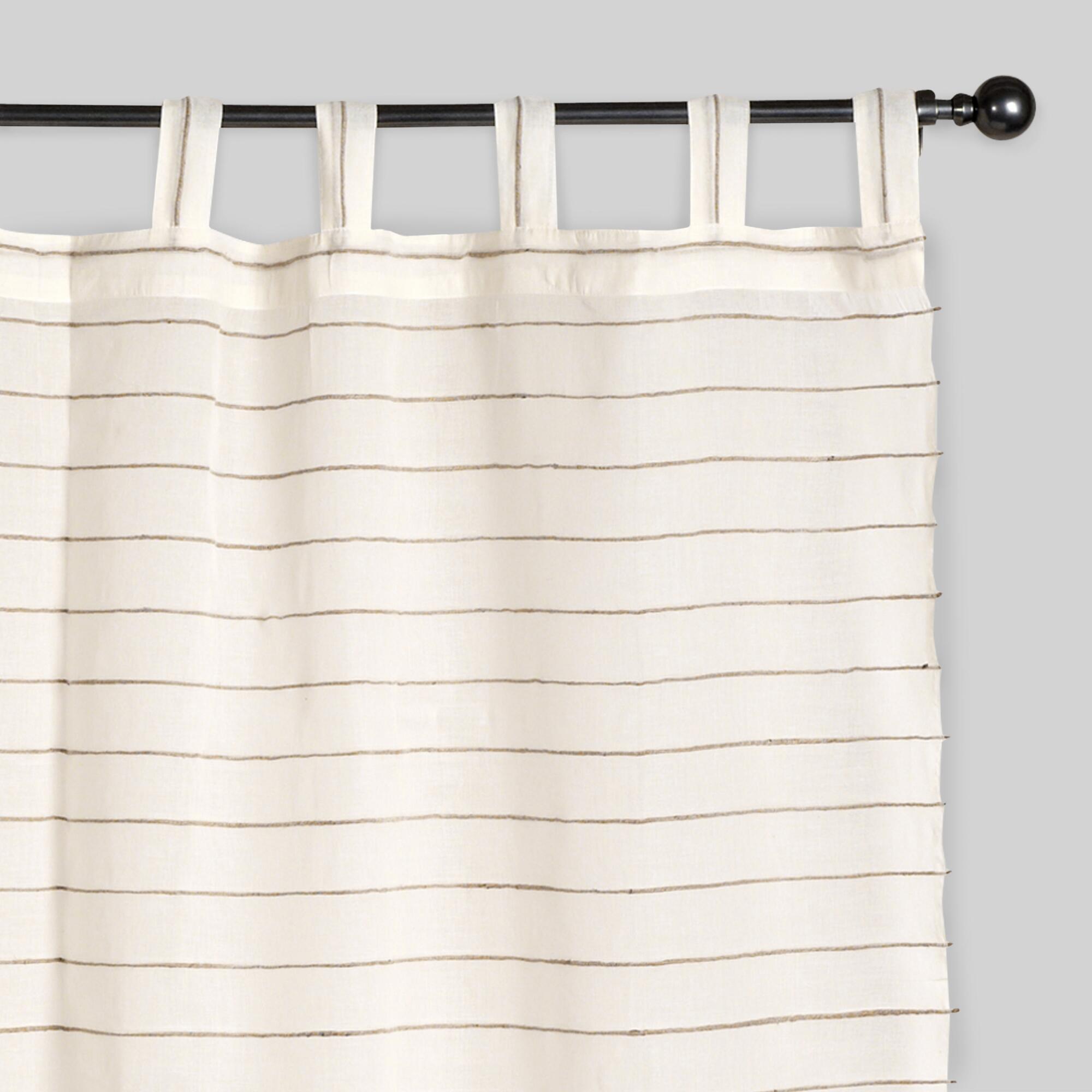 Ivory Jute Striped Sahaj Tab Top Curtains Set Of 2: White/Natural - Cotton - 84" L by World Market