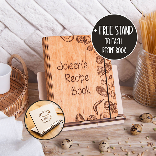 Personalized Wooden Recipe Book Binder Custom Journal Cookbook Stand, Notebook Mother in Law Gift, Bridal Shower Gift For Daughter