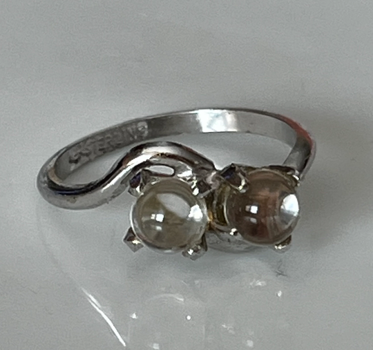 Vintage Uncas Sterling Silver Ring With Clear Quartz Orbs