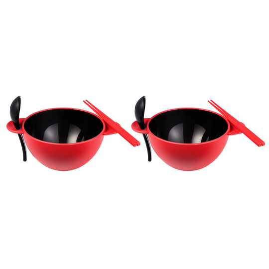 Ozeri Earth Ramen Bowl 6-Piece Set, Made from Plant-Derived and Other Natural Materials - Red with Black
