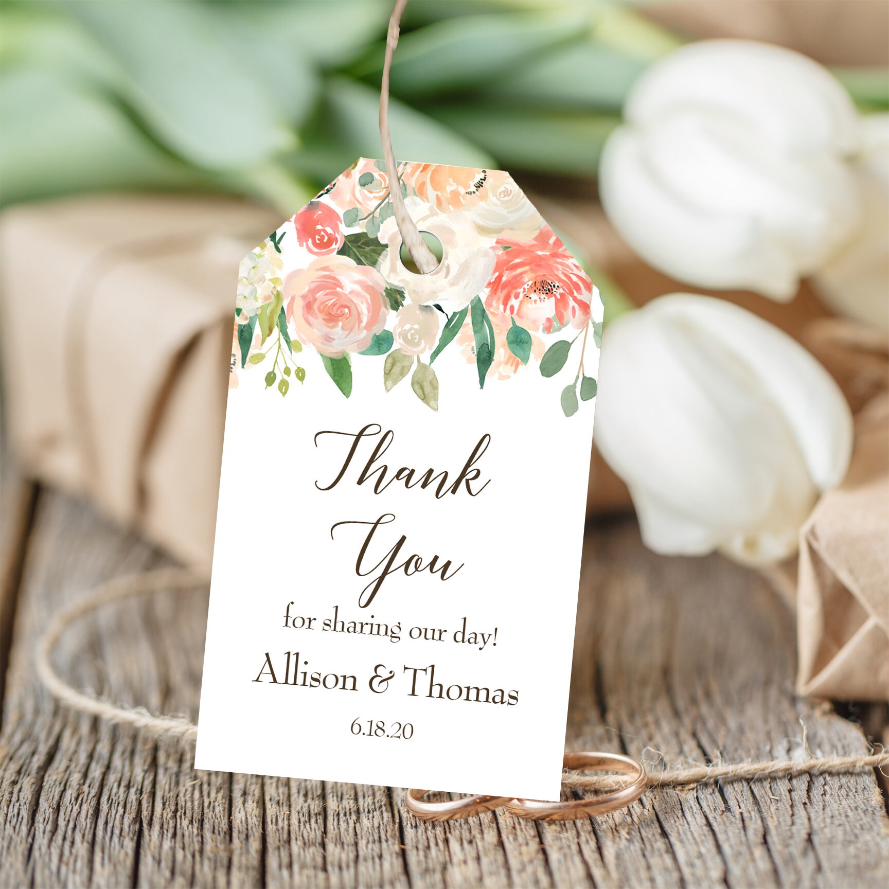 Personalized Wedding Tags Thank You Peach Printable Or Printed With Free Shipping - Peaches & Cream Collection