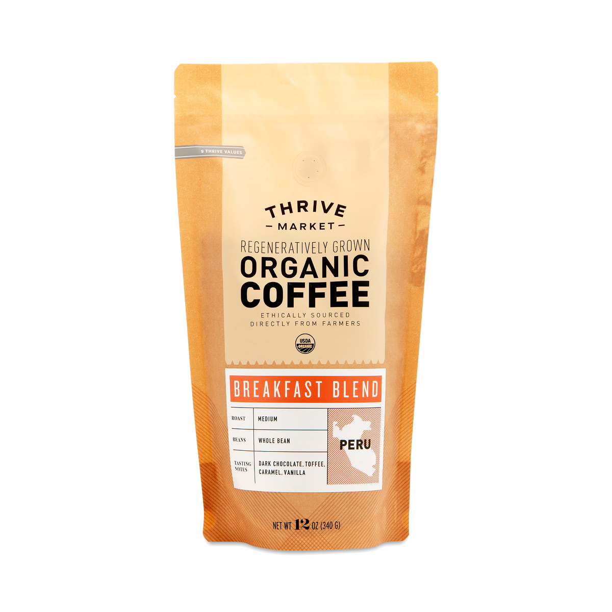 Thrive Market Organic Breakfast Blend Coffee, Whole Bean 12 oz bag