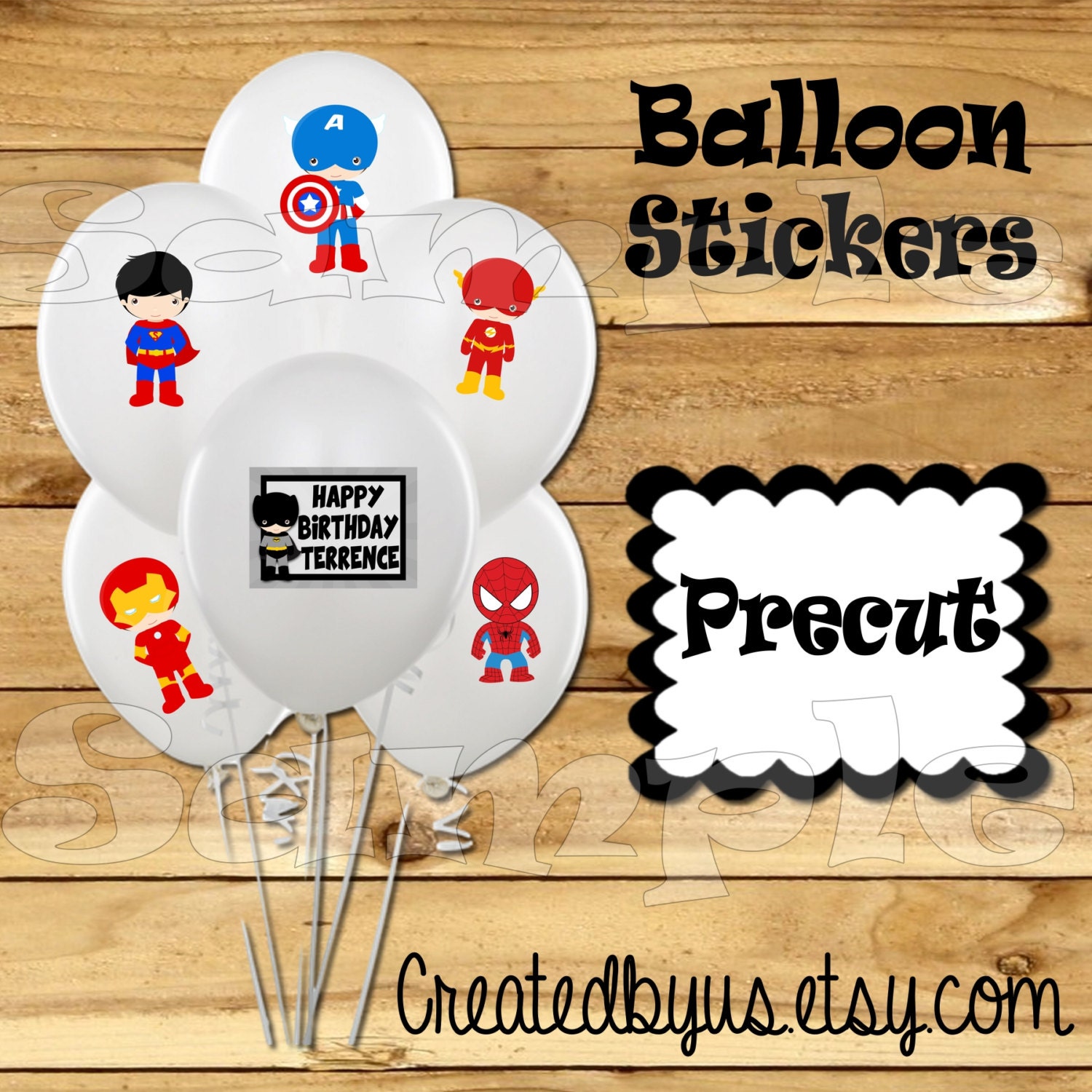 Superhero Balloon Stickers Party Favors Cup Stickers Goodie Bags Tablecloth Super Hero Birthday Precut Personalized Decor