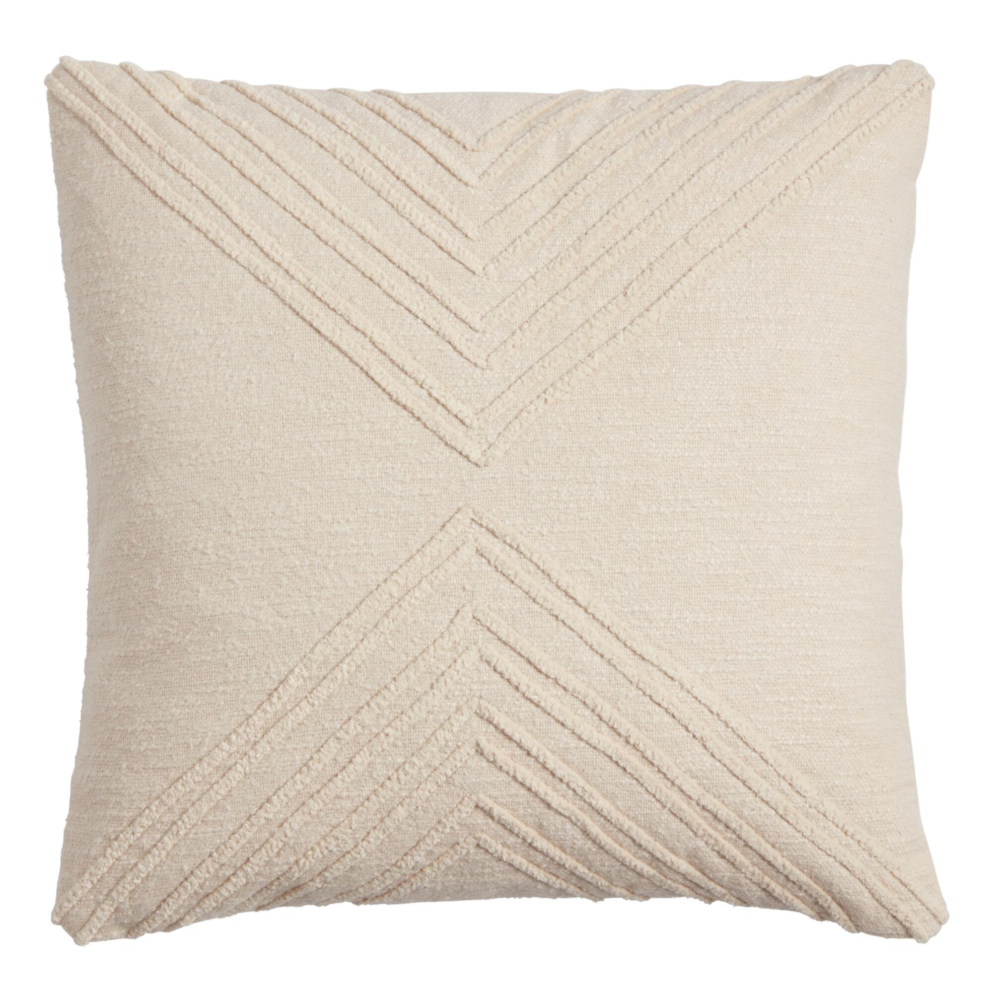 Ivory Geometric Embroidered Throw Pillow: Cream - Cotton - 18" Square by World Market