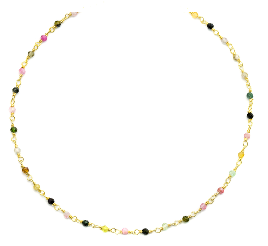 Watermelon Tourmaline Necklace Beaded Chain 14K Gold Filled 18 19 Inches Pink Small Teeny Tiny Dainty Unique Spyglass Designs