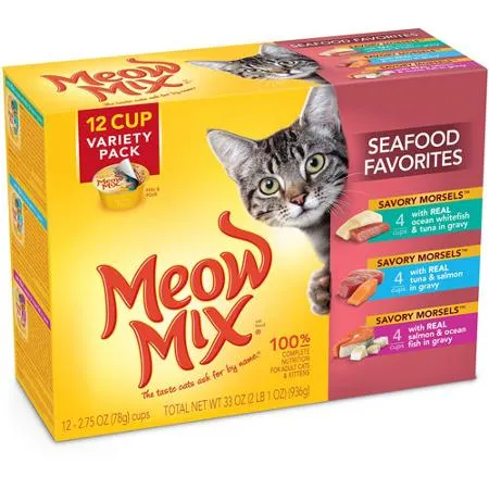 Meow Mix Cat Food, Seafood Favorites, Variety Pack 12 - 2.75 oz (78 g) cups 33 oz (2 lb 1 oz) 936 g