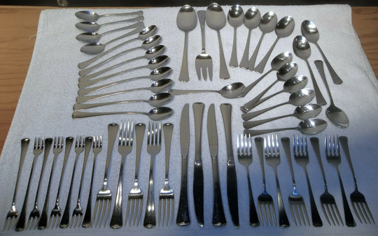 Vintage 54 Pieces Oneida USA Wyndham Distinction Stainless Flatware Iced Tea Seafood Forks Soup Salad Spoons Hostess Home Decor Set
