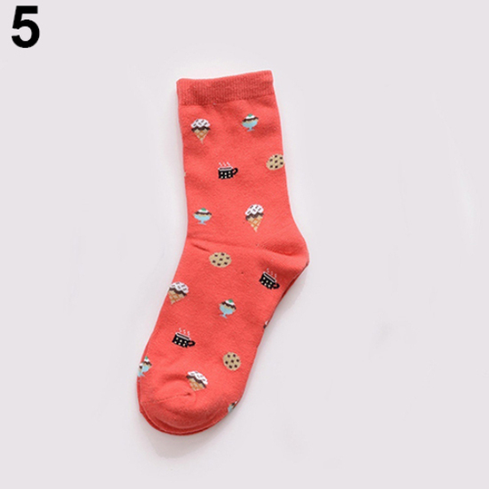 Unisex Fashion Cartoon Food Sushi Fruit Pattern Short Tube Cotton Blend Socks - red