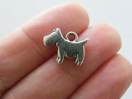 10 Dog Charms Antique Silver Tone A1073