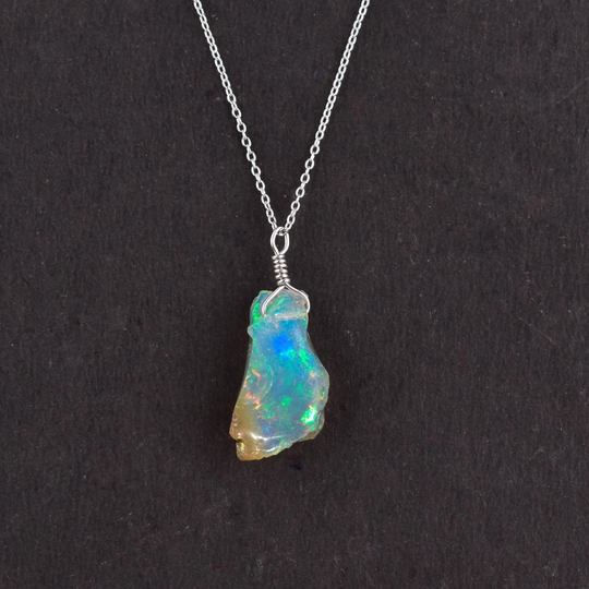 Raw Ethiopian Fire Opal Rough Crystal Dainty Pendant Necklace For Women, Birthstone Healing Crystals Wedding Gifts Her, Silver Jewelry