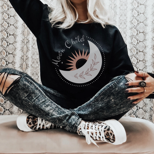 Moon Child Unisex Heavy Blend Crewneck Sweatshirt, Celestial Sweatshirt, Boho Sweatshirt
