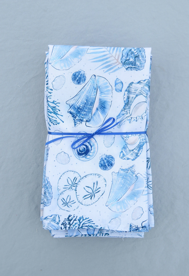Sea Shells Set Of 6 100% Cotton Napkins On White
