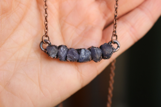 Raw Tanzanite Necklace, Birthstone Bar Mothers Day Gift, Crystal Gemstone Jewelry