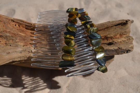 Tiger's Eye Stone Hair Combs | Set Of 2