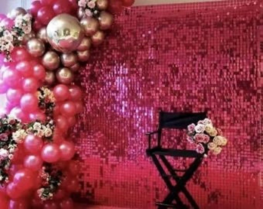 Glitter Sequin Shimmer Wall Backdrops Pink Purple Fuschia Photo Backdrop Lightweight Clear Acrylic Backing Shiny Metallic