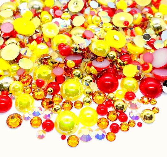 Thanksgiving Blend Rhinestone Mix 2mm-10mm Flatback Jelly Resin | Faux Pearls Rhinestones Sizes, Red Yellow Orange