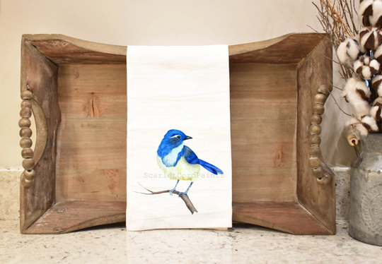 Blue Bird Flour Sack Tea Towel, Watercolor 27x27 Inch 100% Cotton Kitchen Dish Hostess Gift, Decor