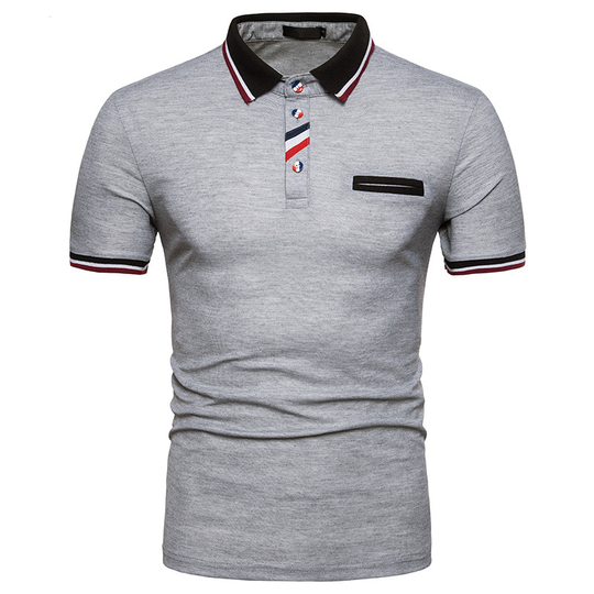 Mens Lapel Button Color Matching Cotton Blended Casual Fashion Short-Sleeved POLO Shirt For Casual Daily Polo Men Clothing - light grey, s