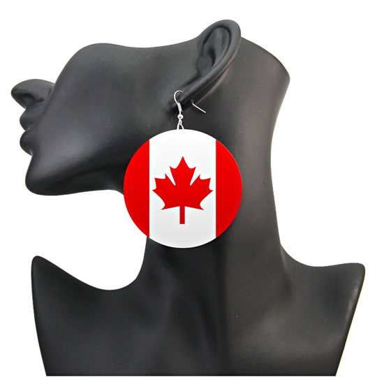Canada Flag Earrings/Both Sided Printed European Wood Drop