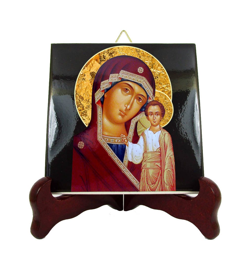 Our Lady Of Kazan - Virgin Mary Icon On Ceramic Tile Religious Gifts Inspired By An Orthodox Theotokos Holy Art