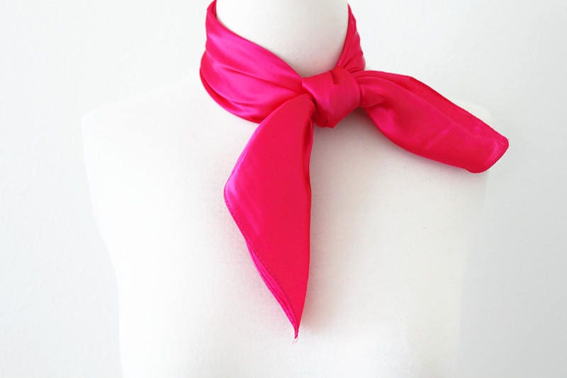 Ruby Pink Square Scarves/Soft Silk Blend Head Scarf/Scarf Headband/Pink Solid Color/Retro Vintage Style Wide Wrap/Bandanas