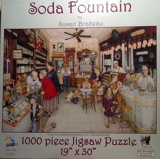 Soda Fountain Jerk Cherry Smash Hav-A-Tampa Atlas Remedies Pharmacist Coca-Cola Susan Brabeau Jigsaw Puzzle 1000 Pc 19" X 30" Sunsout #44274
