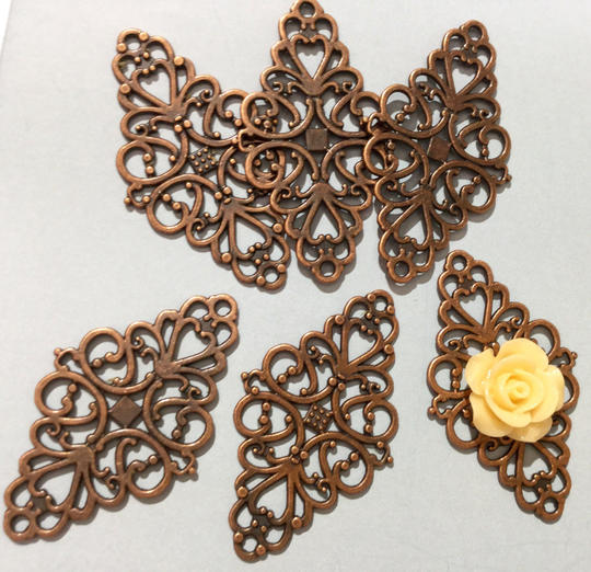 10 Pcs Long Filigree, Base Setting, Connector, Antique Connector, Platinum Filigree, Antique Link, Copper Finding, Brass Filigree, Copper Filigree
