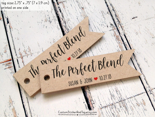 The Perfect Blend Wedding Tags, Personalized Flag Tags For Coffee, Tea, Spice Blends & Bbq Rub Favors | T-136