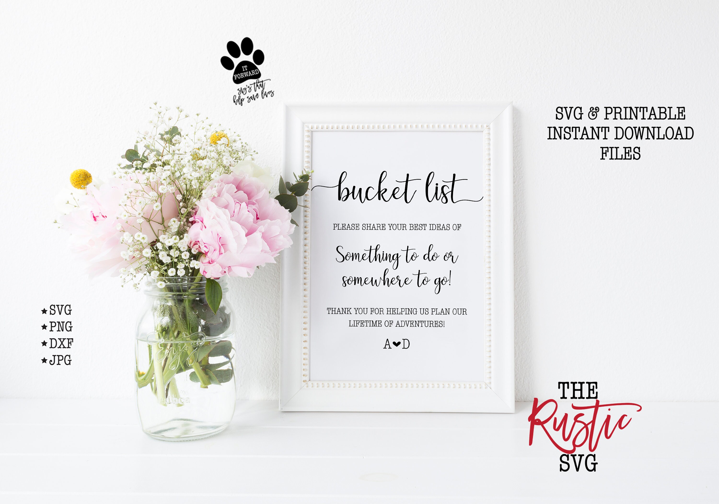 Bucket List Sign, Custom Wedding Printable Bridal Shower, List, Svg Files, Svg, Jpg, Silhouette, Cricut, 005