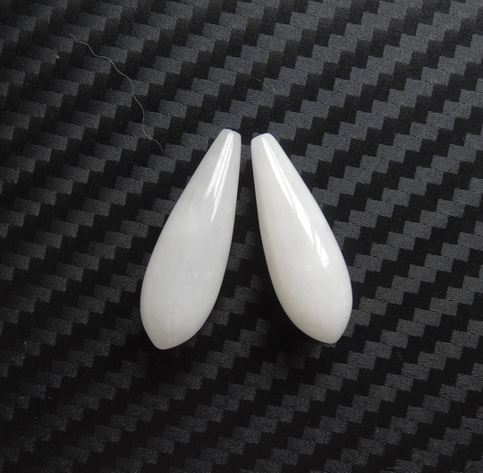 A Grade White Quartzite Half Top Drilled Smooth Bowling Pin Drops 8x25mm One Pair G8942